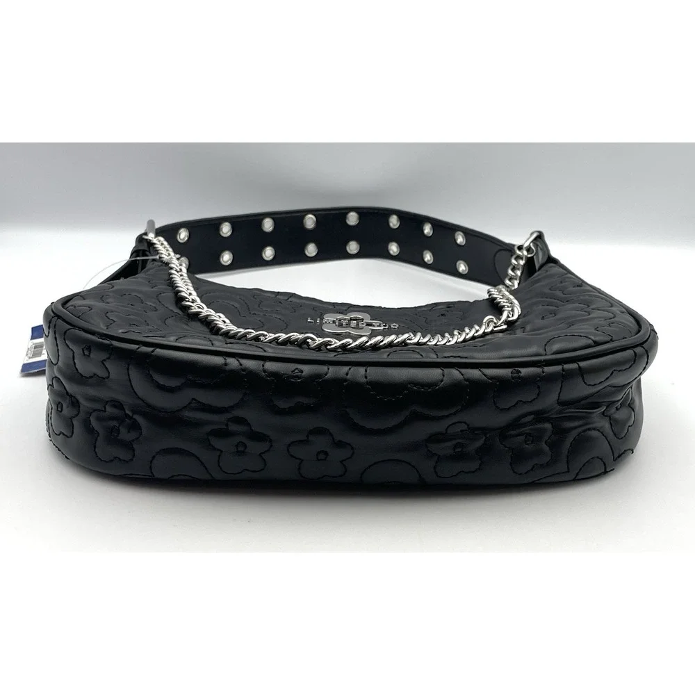 Vintage Y2K Limited Too Purse Bag Black Quilted Flower Shoulder Strap Chain EUC